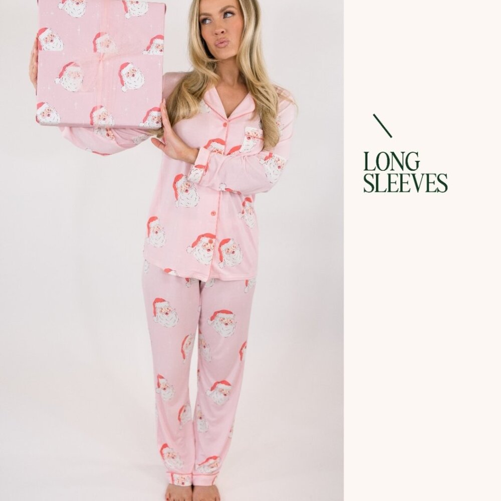 NWT In My Sundays Pink Santa Womens Pajamas Size L